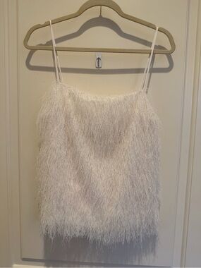 H&M White Feathered Spaghetti Strap Camisole